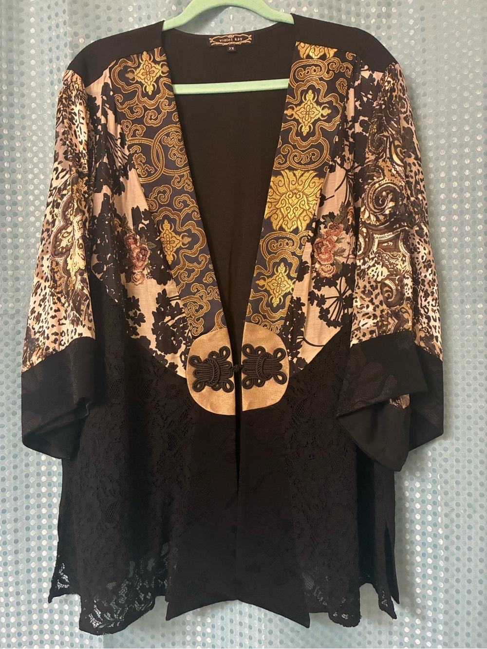 Boho Embroidered Kimono Jacket - Black & Gold